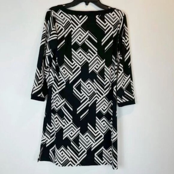NWOT White House Black Market Geometric Print Tunic Dress - White/Black - Picture 2 of 3